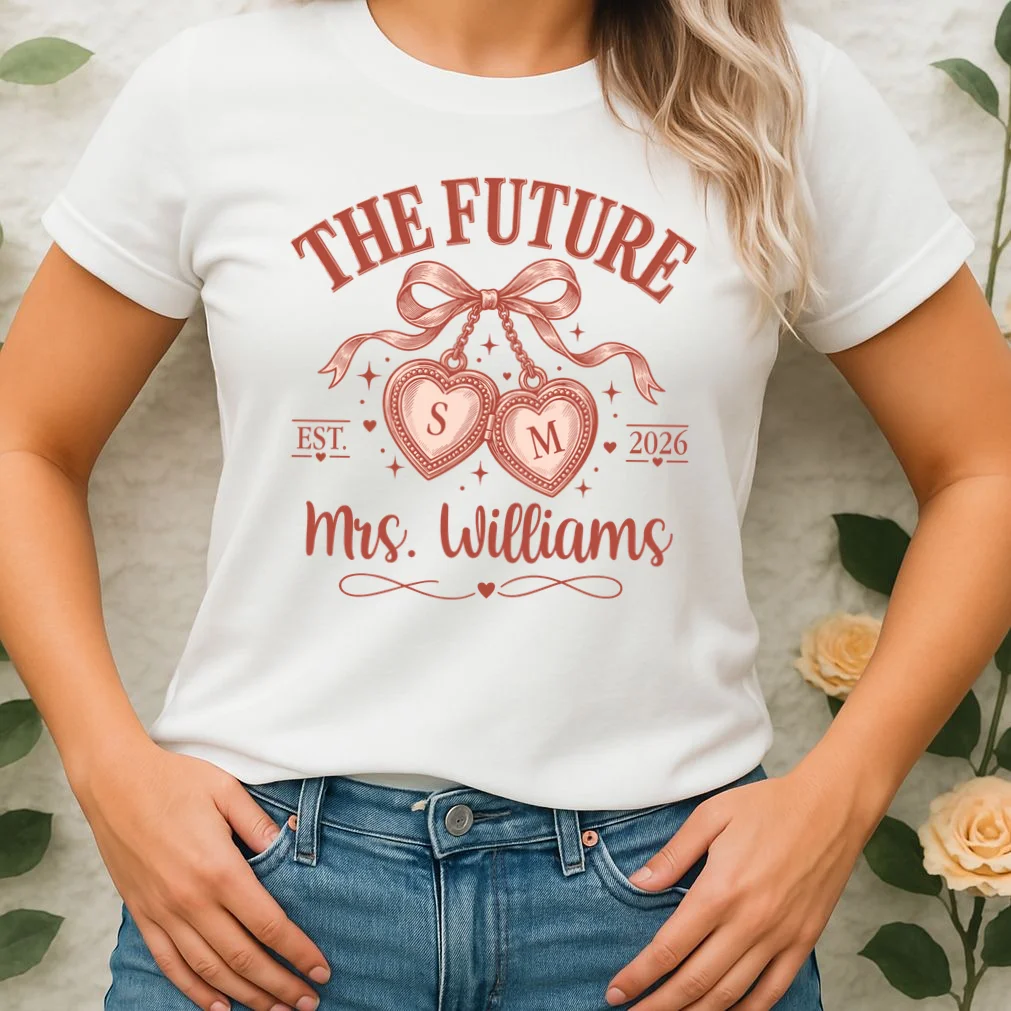 The Future Mrs Cute Custom Initials Wedding Women's T-Shirt - Front 1