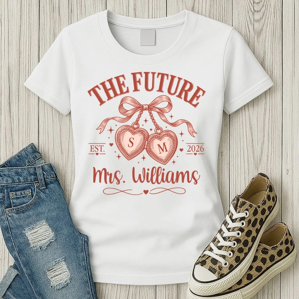 The Future Mrs Cute Custom Initials Wedding Women's T-Shirt - Front 2