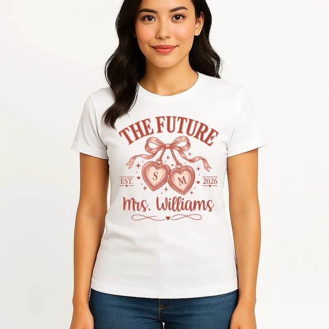 The Future Mrs Cute Custom Initials Wedding Women's T-Shirt - Front 3