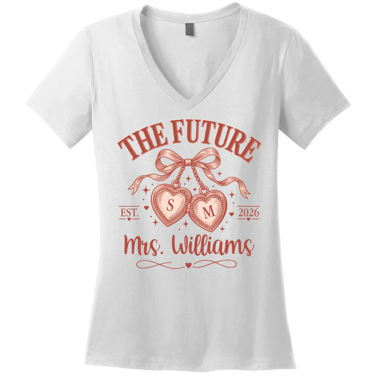 The Future Mrs Cute Custom Initials Wedding Women's V-Neck T-Shirt - Front