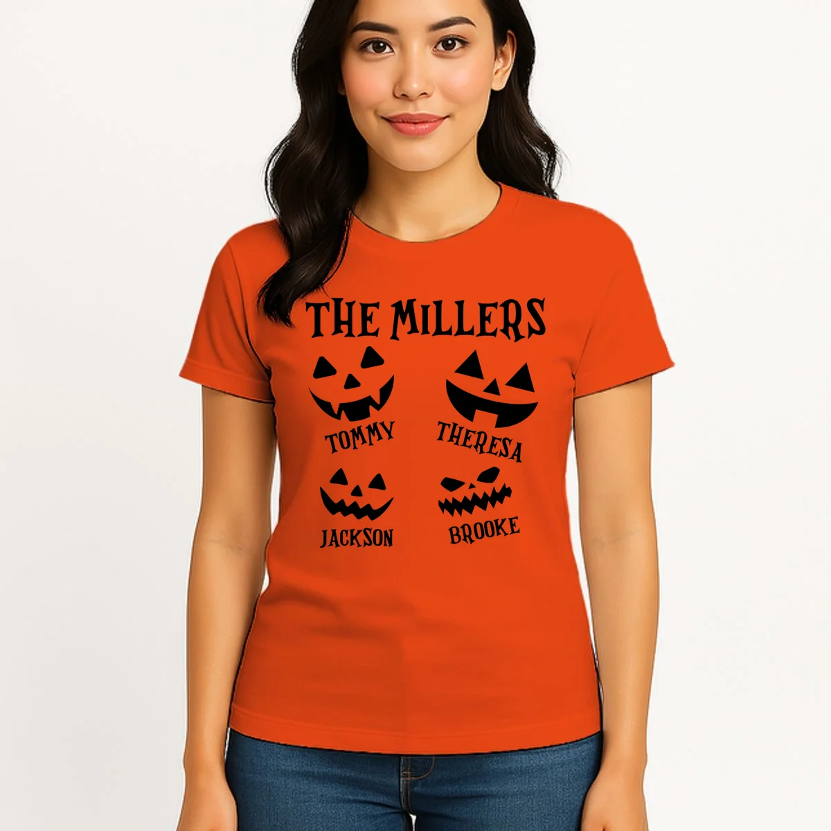 Custom Family Cute Personalized Halloween Women's T-Shirt - Front 3