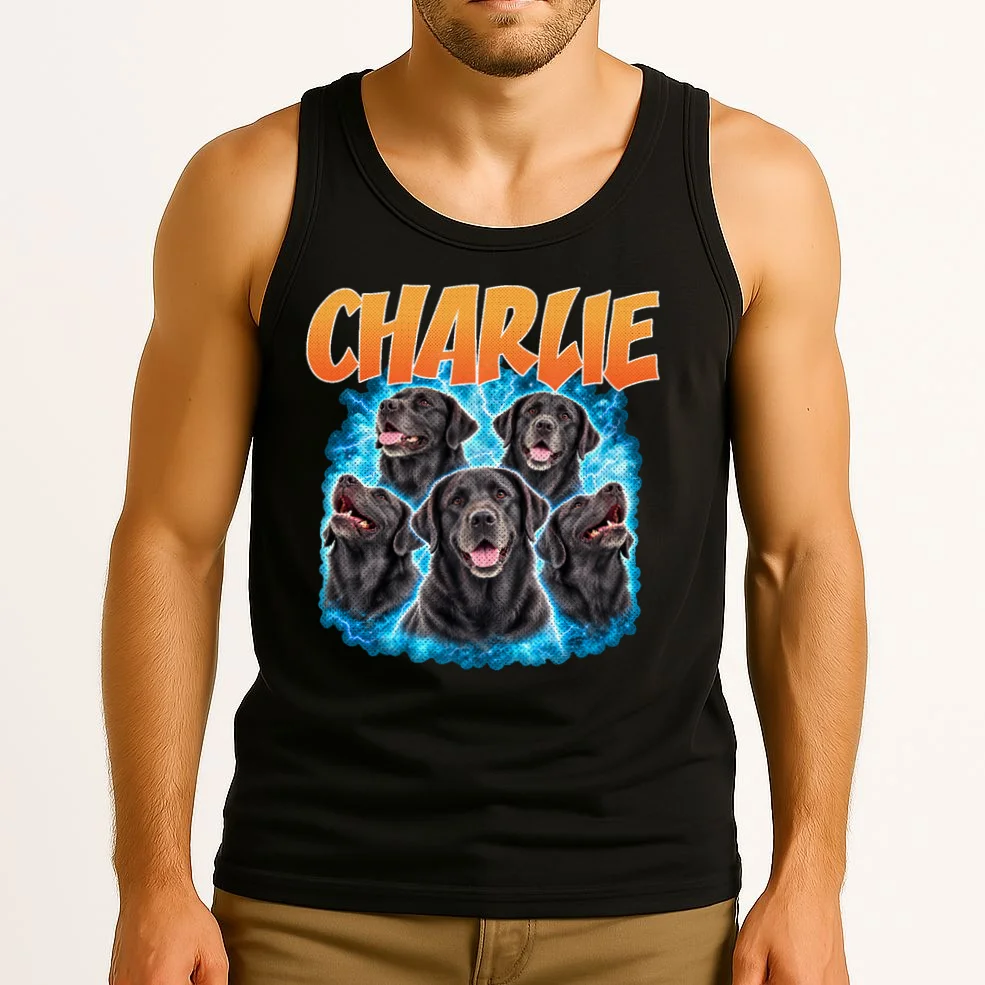 Vintage Upload Your Dog Personalized Tank Top - Front 2