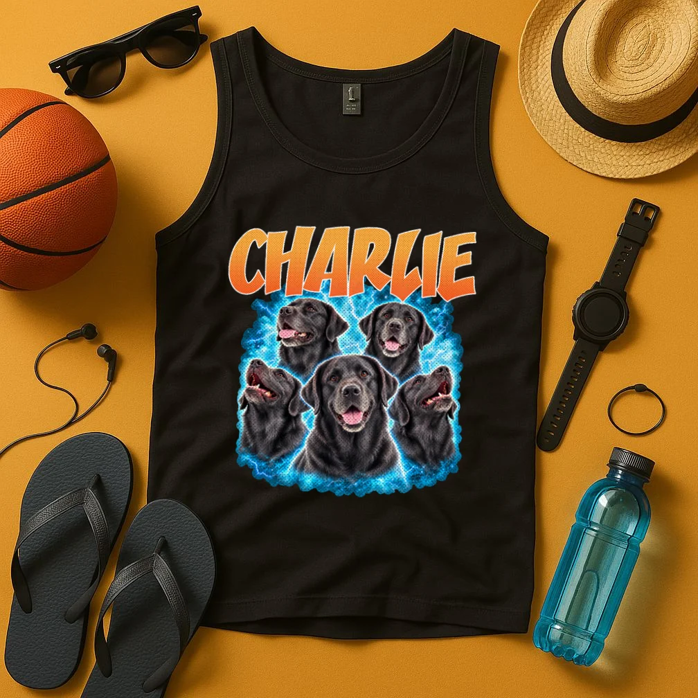 Vintage Upload Your Dog Personalized Tank Top - Front 3