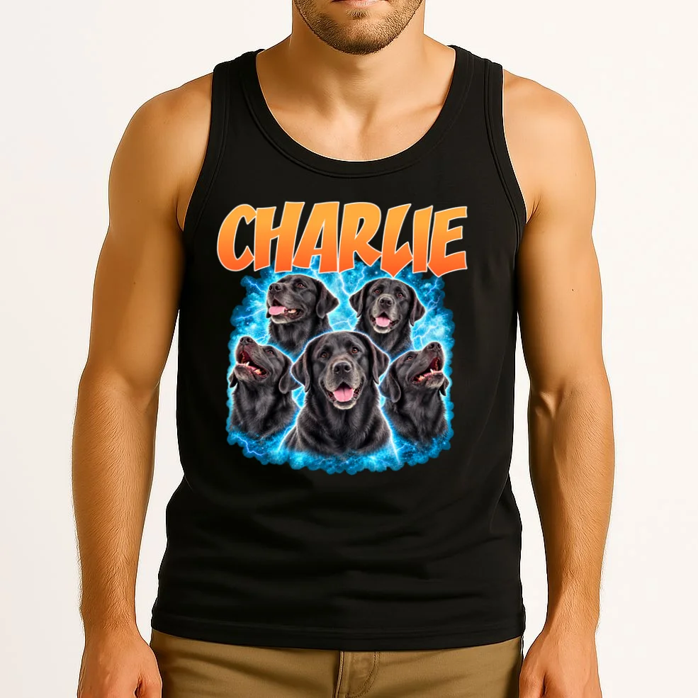 Vintage Upload Your Dog Picture Personalized Men's Tank Top - Front 2