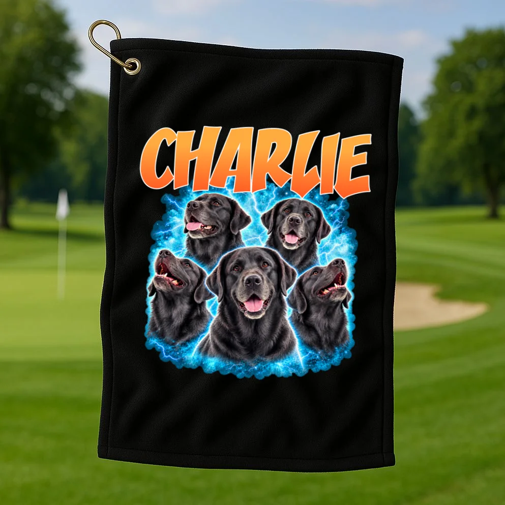 Vintage Upload Your Dog Picture Personalized Golf Towel - Front 1