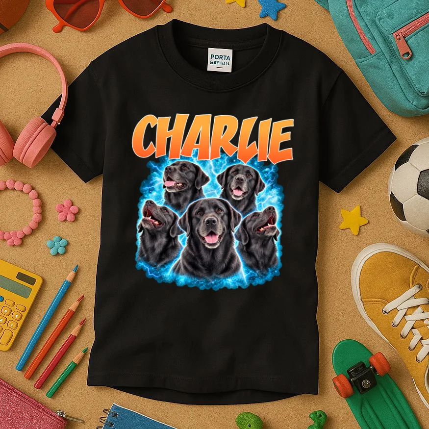 Vintage Upload Your Dog Picture Personalized Kids T-Shirt - Front 2