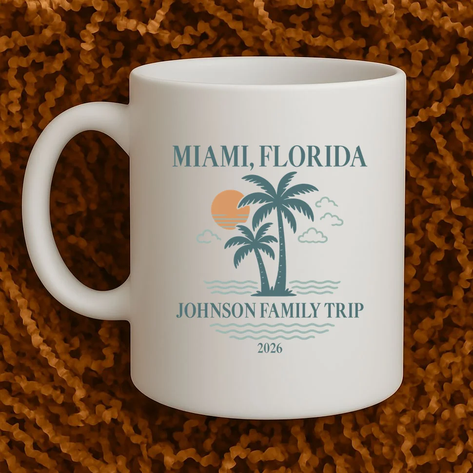 Tropical Vintage Custom Family Trip Coffee Mug - Front 1