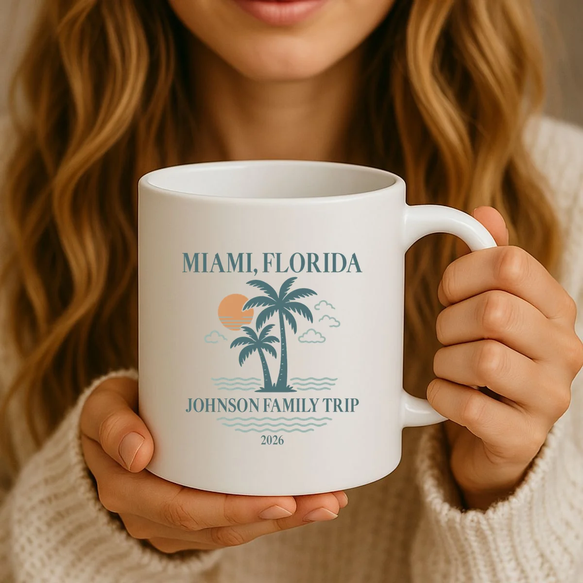 Tropical Vintage Custom Family Trip Coffee Mug - Front 2