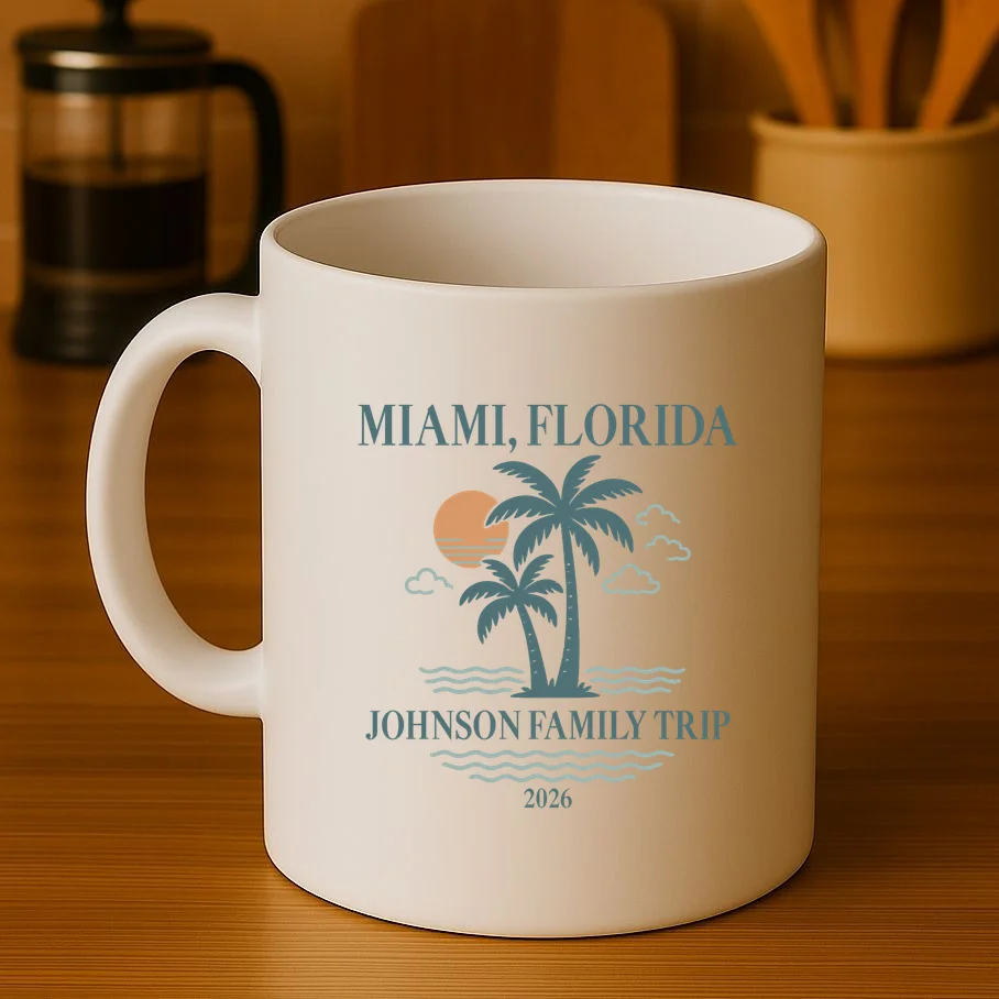 Tropical Vintage Custom Family Trip Coffee Mug - Front 3