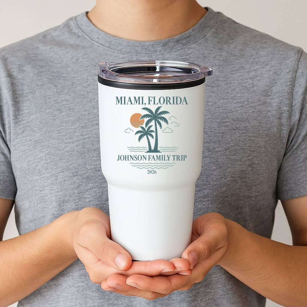 Tropical Vintage Custom Family Trip 20oz Tumbler - Front 1