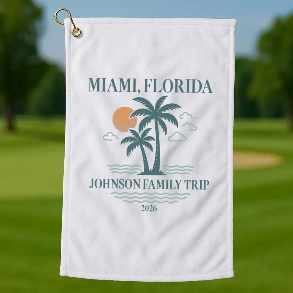 Tropical Vintage Custom Family Trip Golf Towel - Front 1