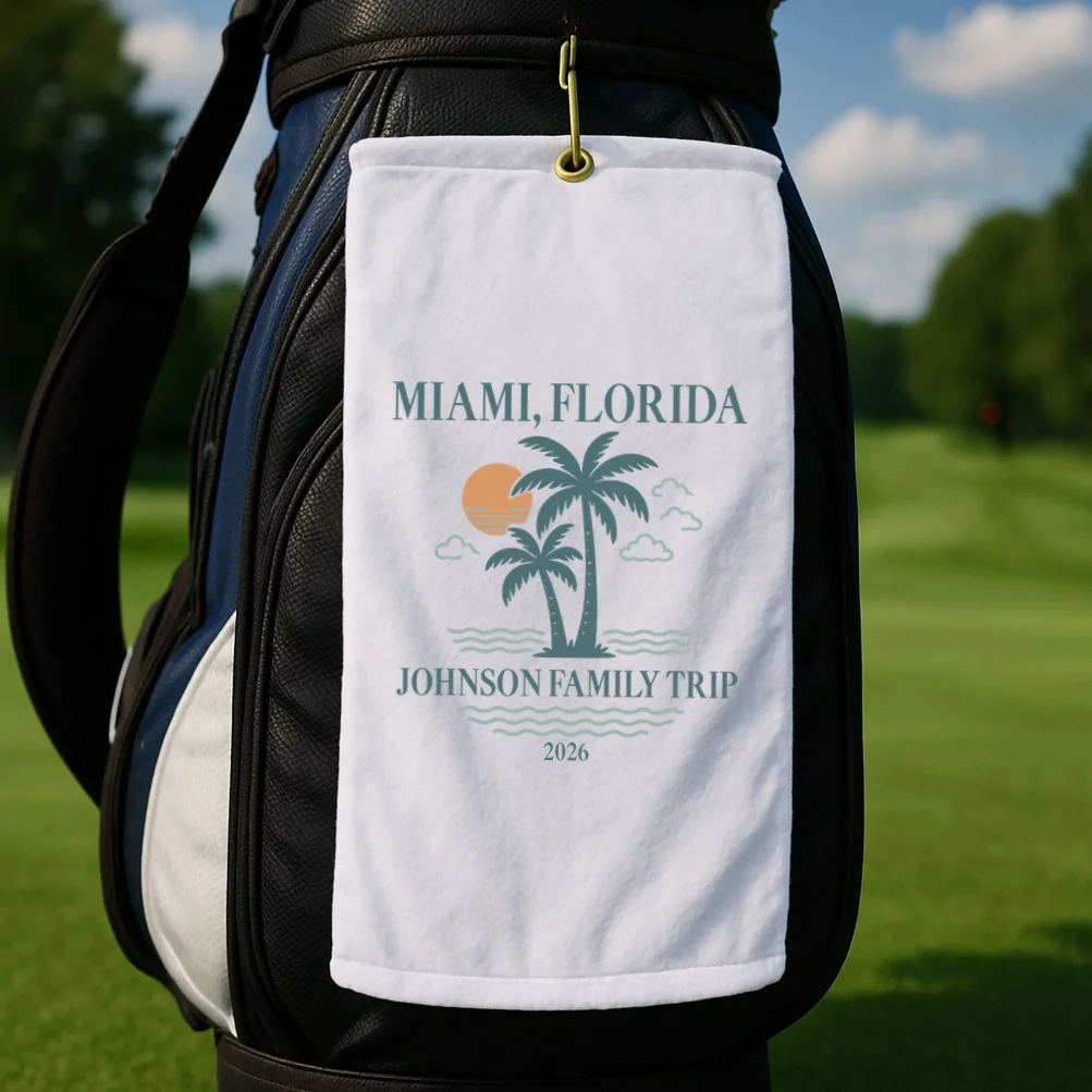 Tropical Vintage Custom Family Trip Golf Towel - Front 2