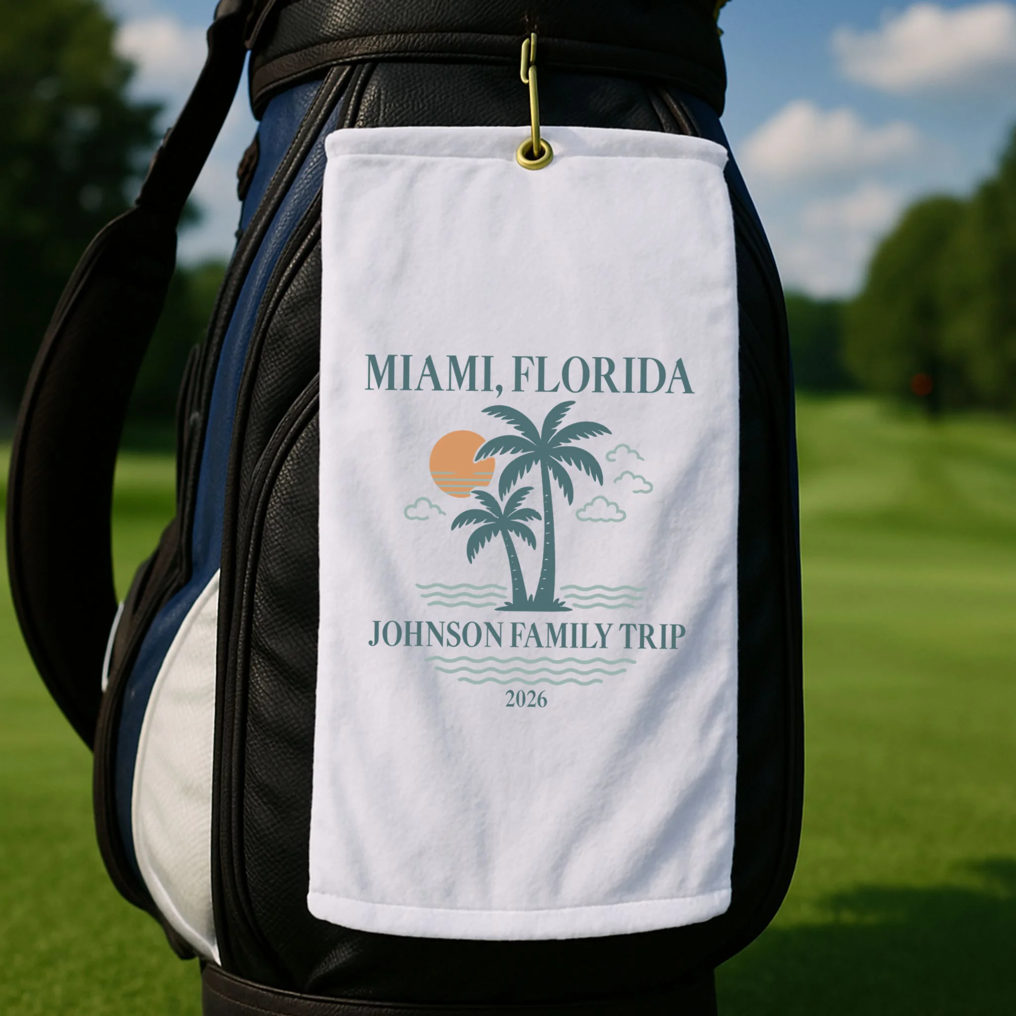 Tropical Vintage Custom Family Trip Golf Towel - Front 2