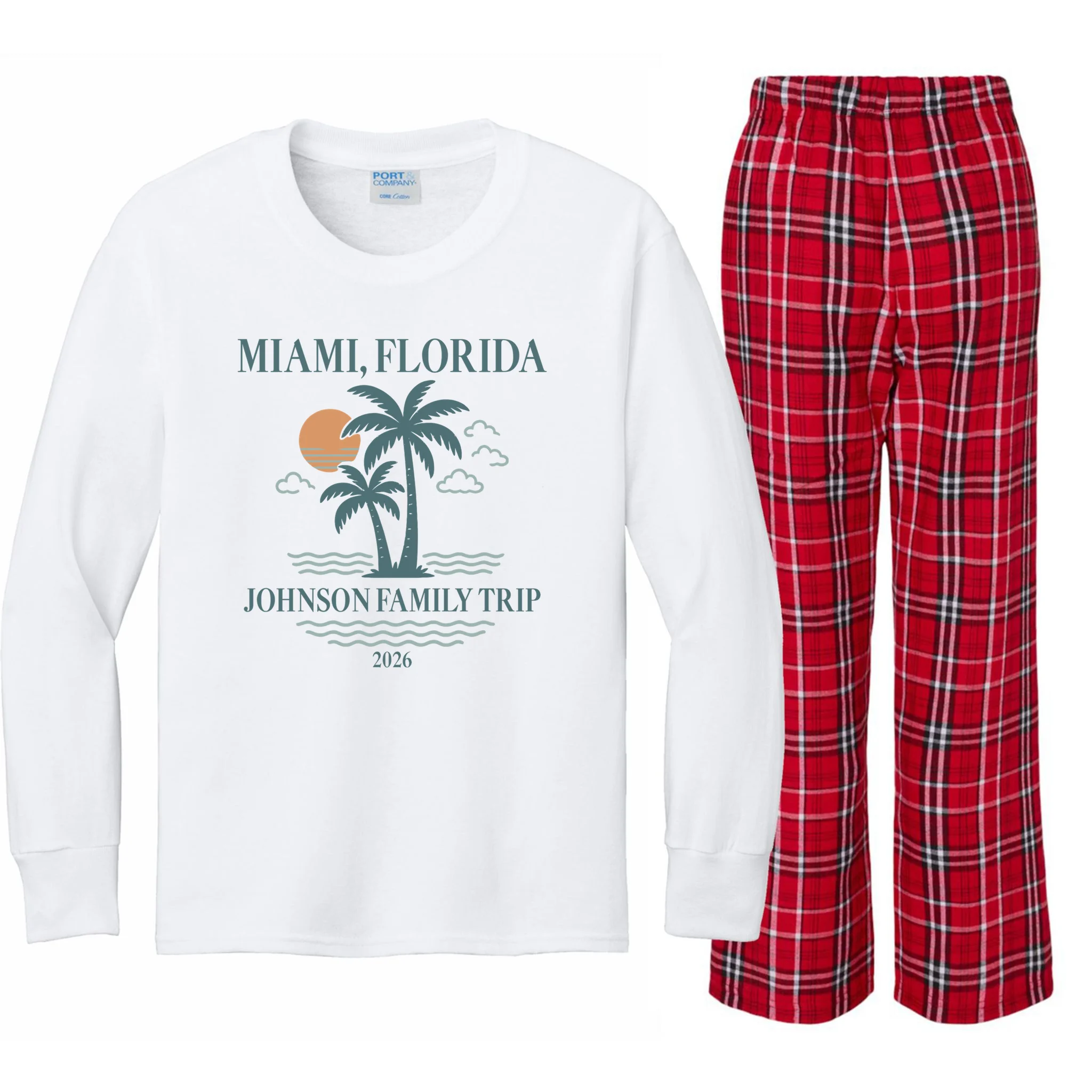 Tropical Vintage Custom Family Trip Kids Long Sleeve Pajamas - Front