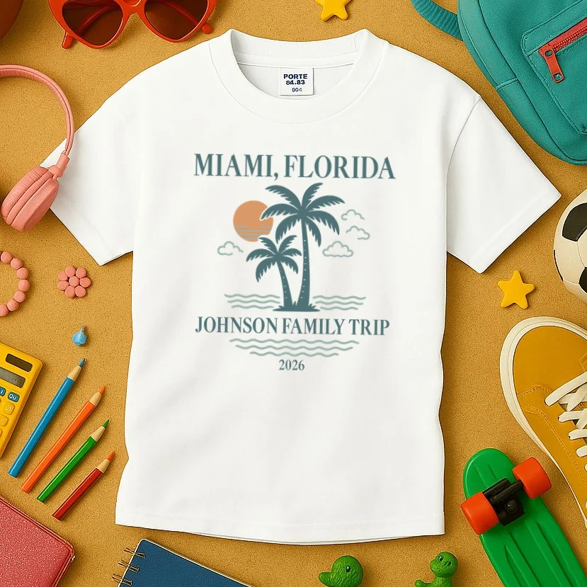 Tropical Vintage Custom Family Trip Kids T-Shirt - Front 2