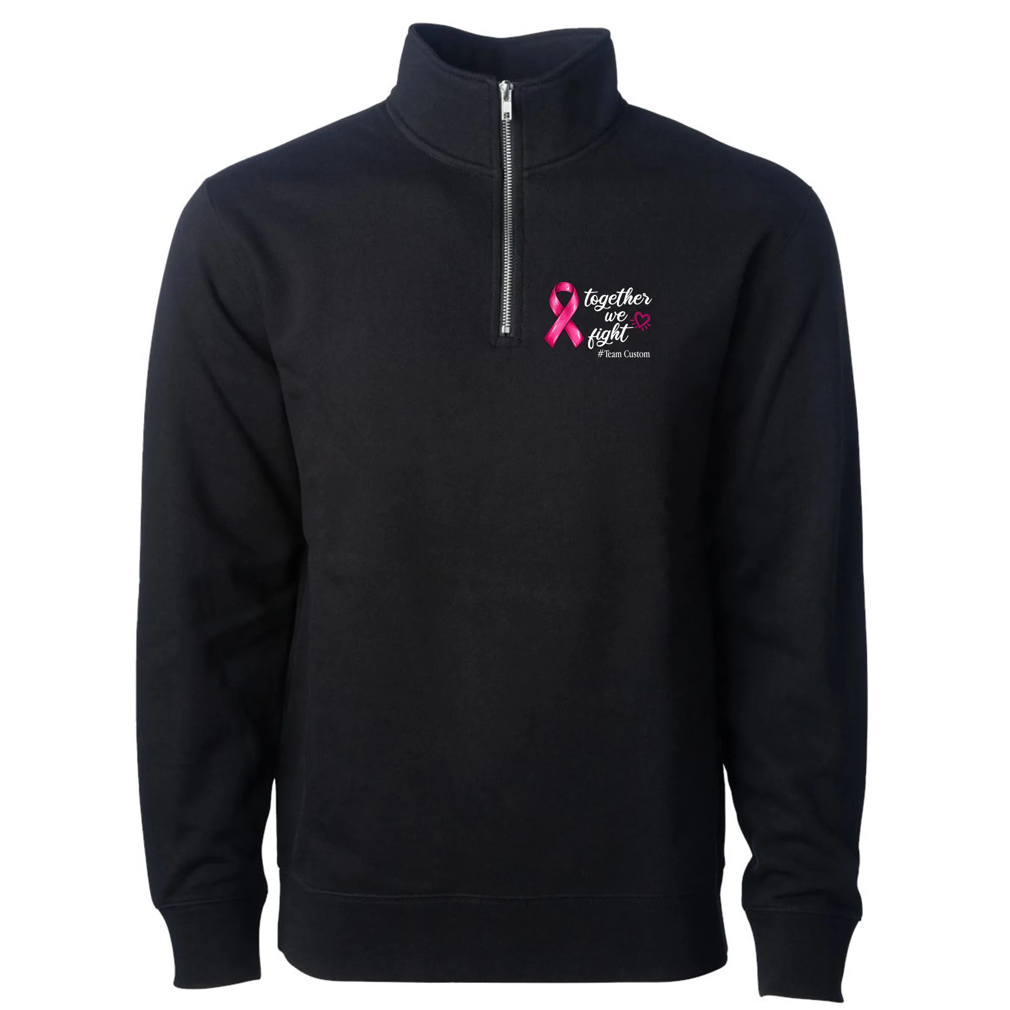 Personalized Together We Fight – Breast Cancer Awareness Shirt Men's Pullover Quarter Zip - Front