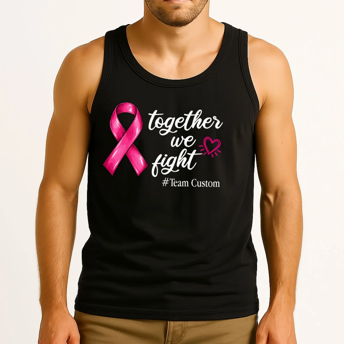 Personalized Together We Fight – Breast Cancer Awareness Shirt Men's Tank Top - Front 2