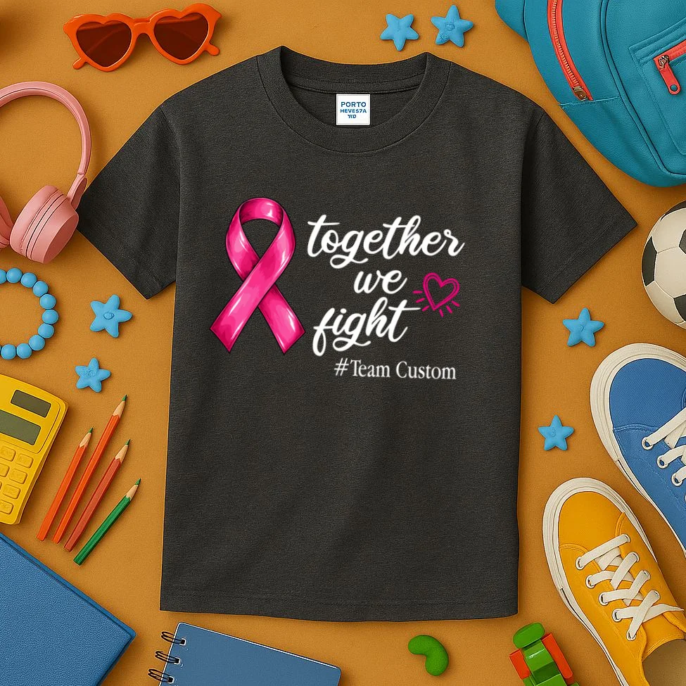 Personalized Together We Fight – Breast Cancer Awareness Shirt Kids T-Shirt - Front 2