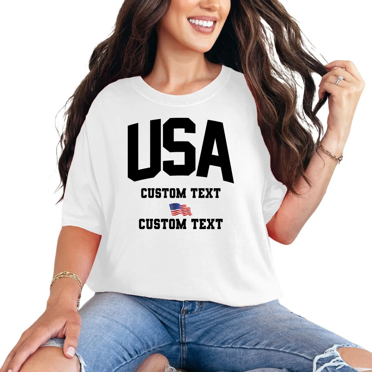 USA Custom Text Team America Personalized T-Shirt - Front