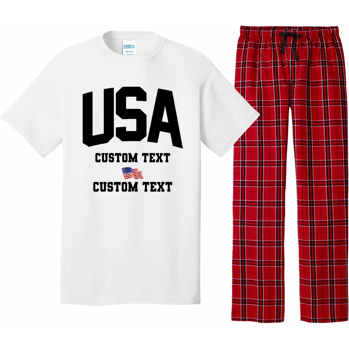USA Custom Text Team America Personalized Pajama Set - Front