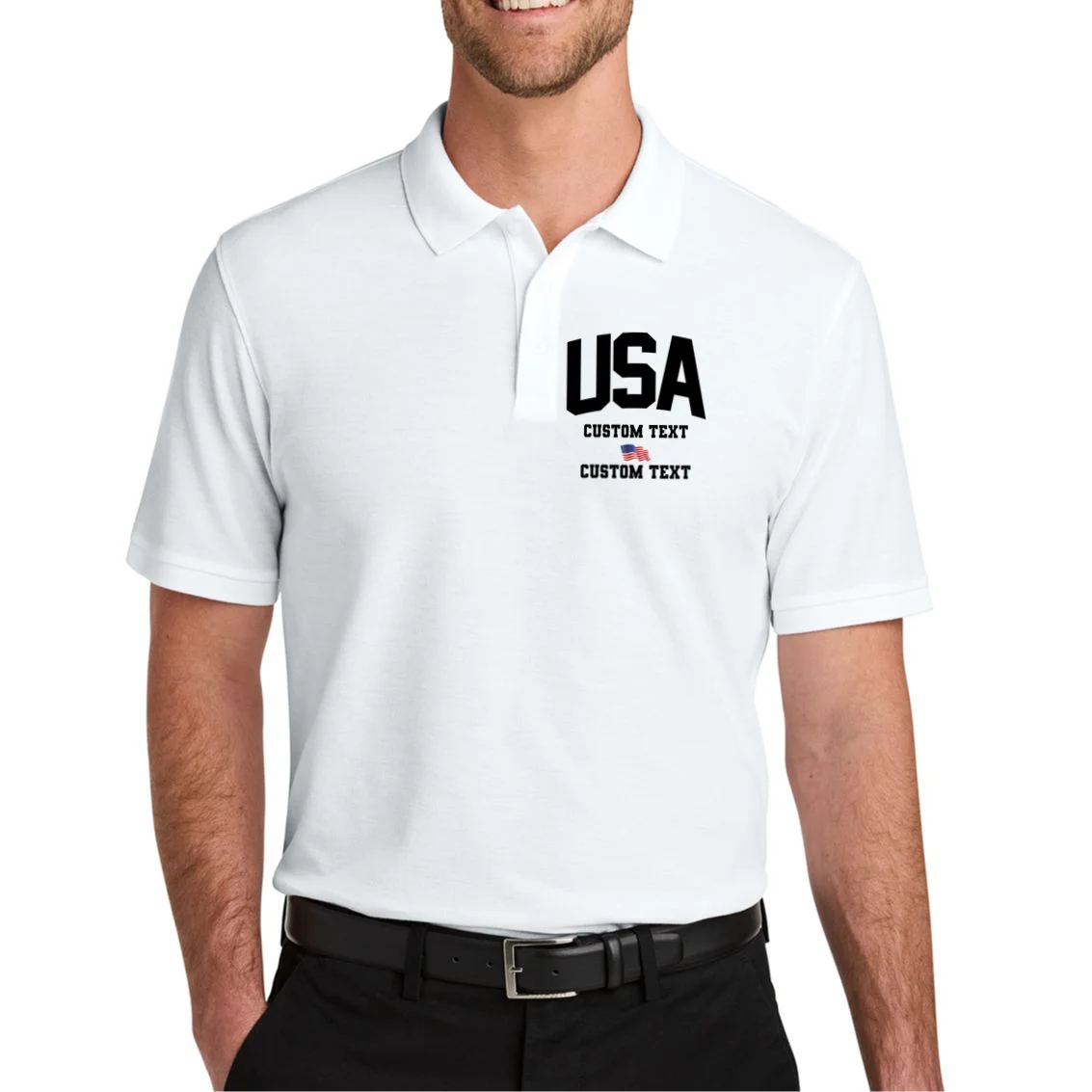 USA Custom Text Team America Personalized Men's Polo - Front 1