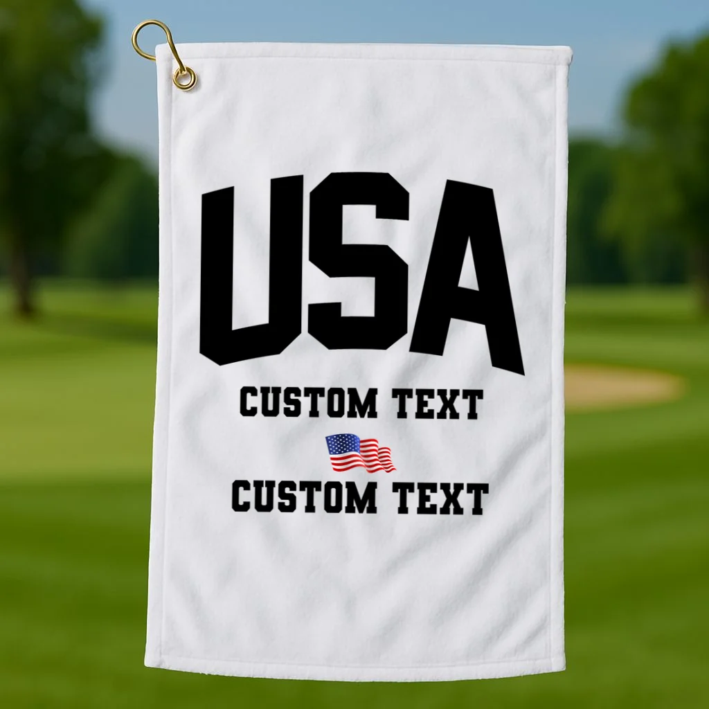 USA Custom Text Team America Personalized Golf Towel - Front 1