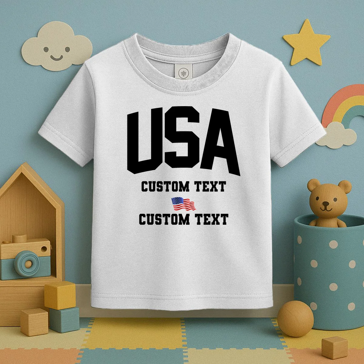 USA Custom Text Team America Personalized Toddler T-Shirt - Front 2