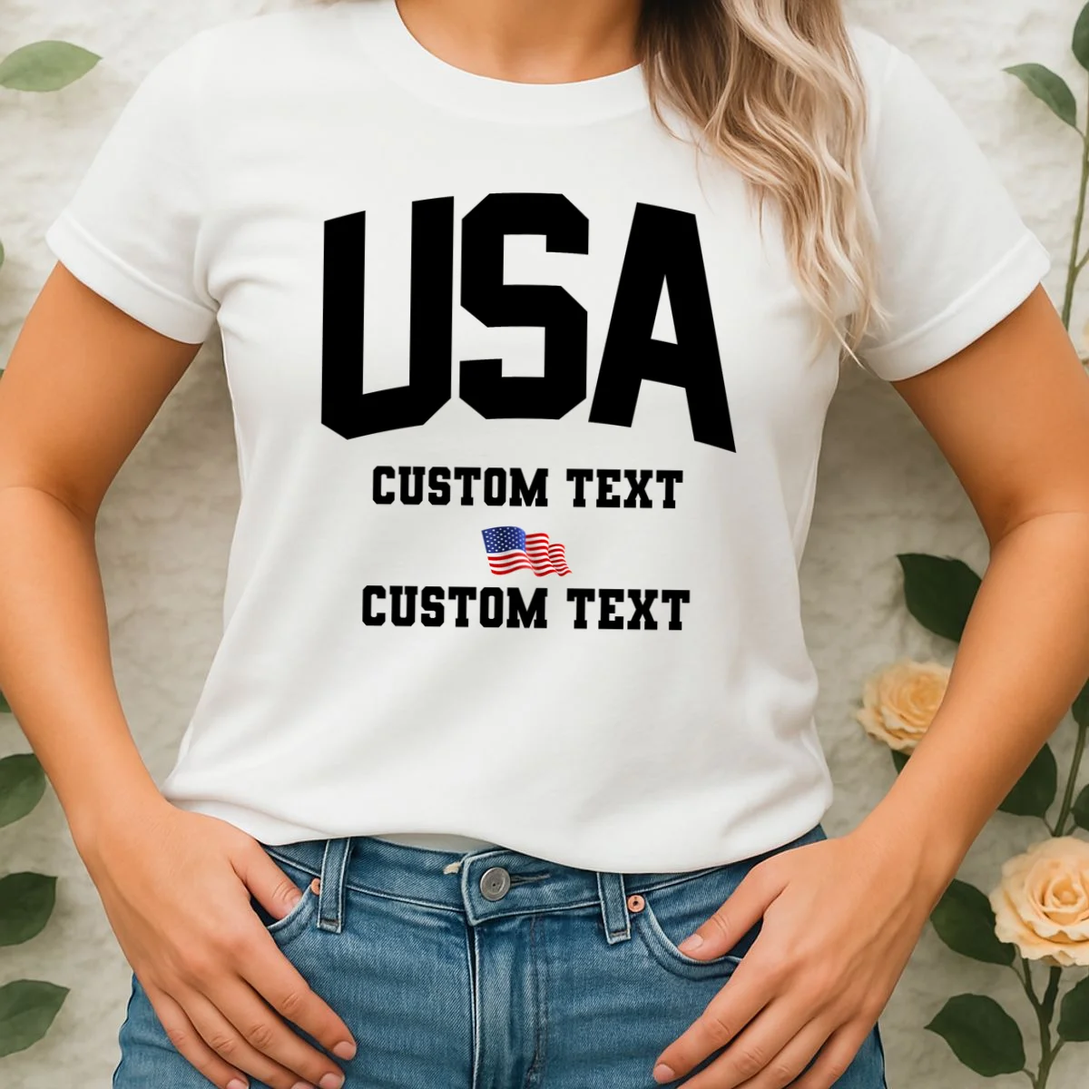 USA Custom Text Team America Personalized Women's T-Shirt - Front 1
