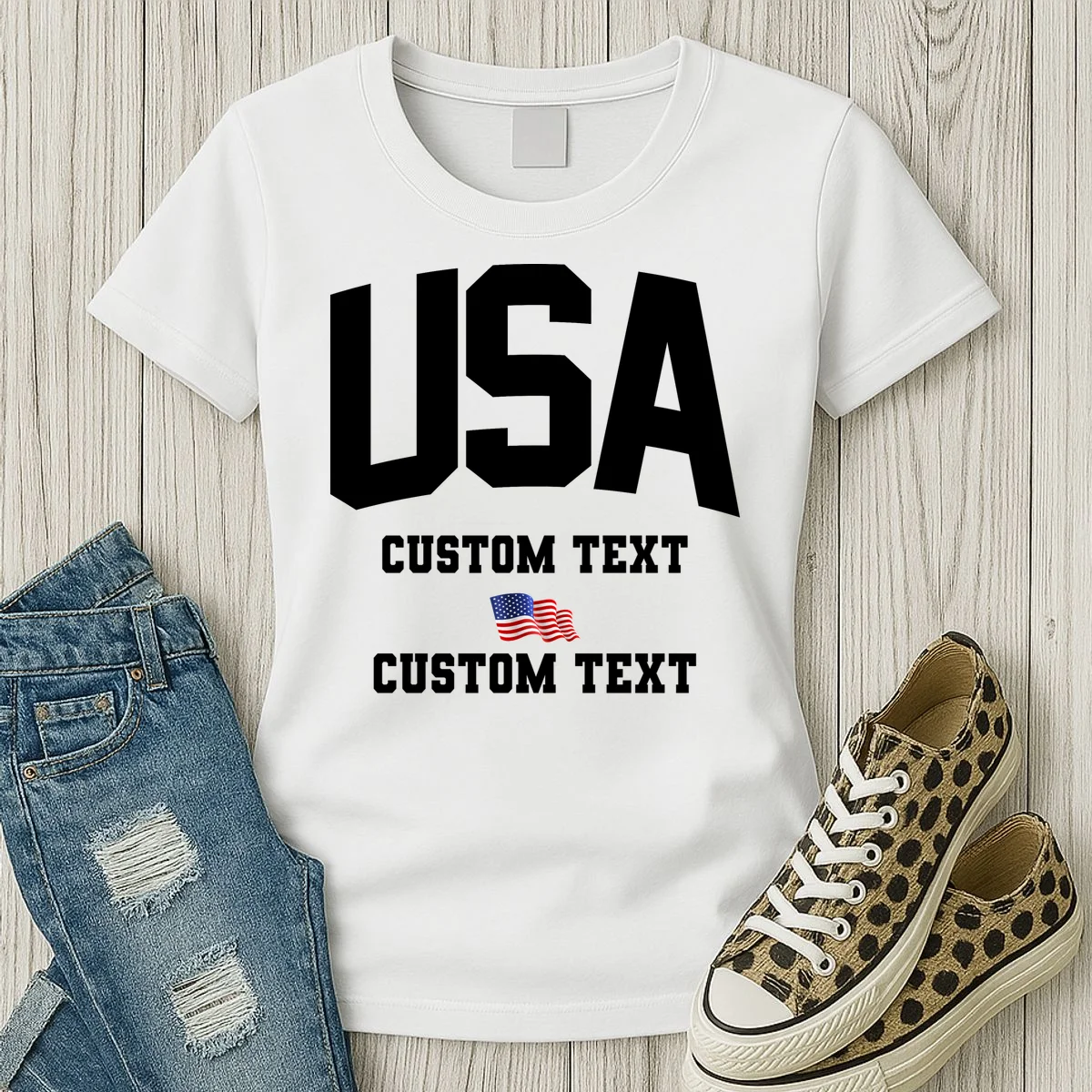 USA Custom Text Team America Personalized Women's T-Shirt - Front 2
