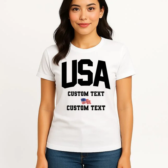 USA Custom Text Team America Personalized Women's T-Shirt - Front 3