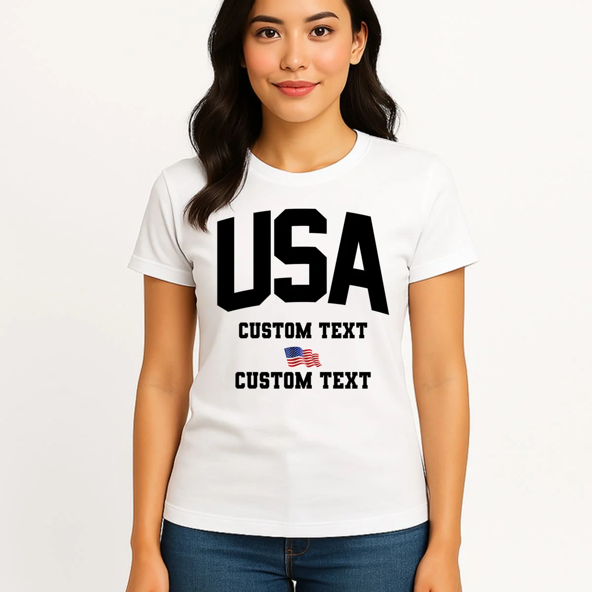 USA Custom Text Team America Personalized Women's T-Shirt - Front 3