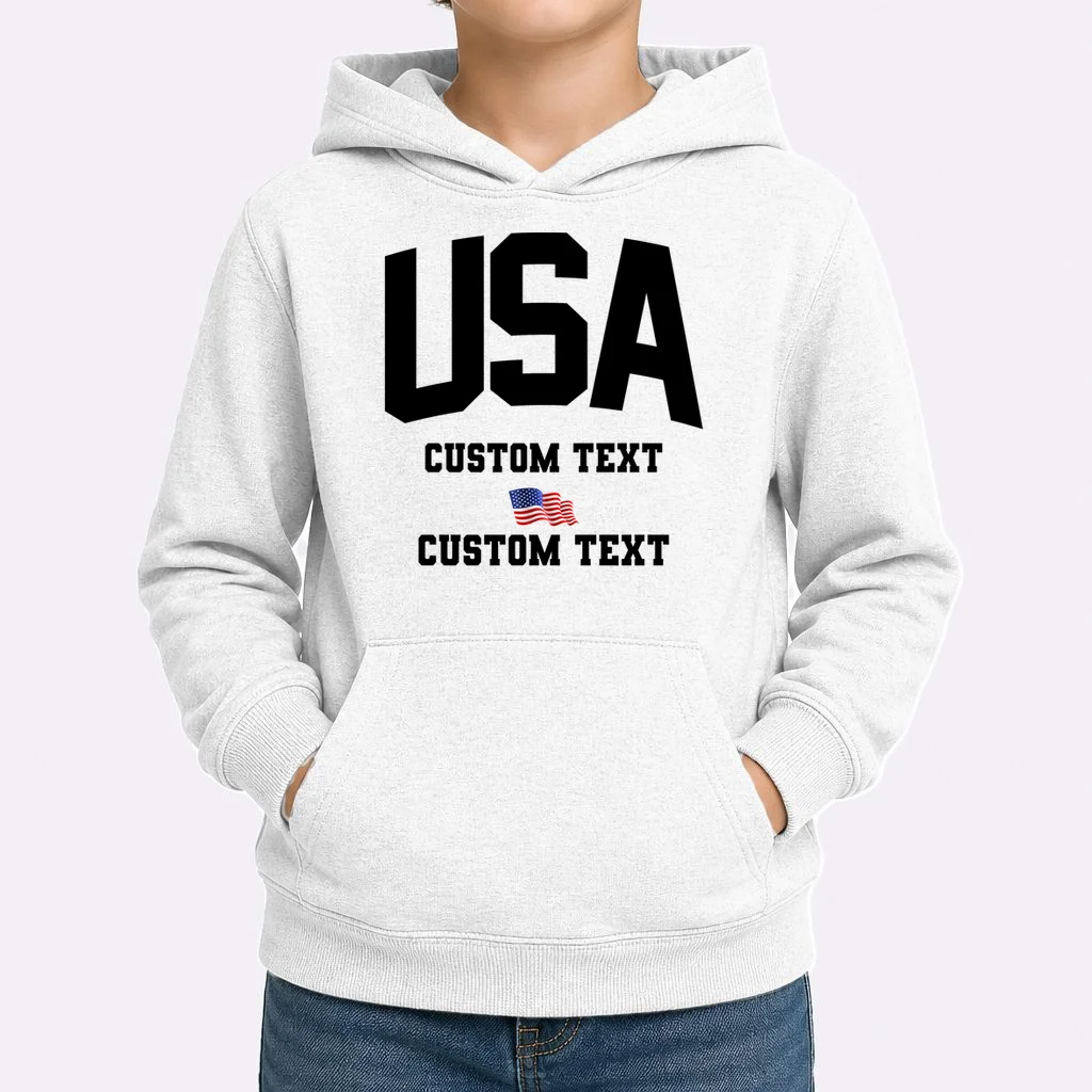 USA Custom Text Team America Personalized Kids Hoodie - Front 1