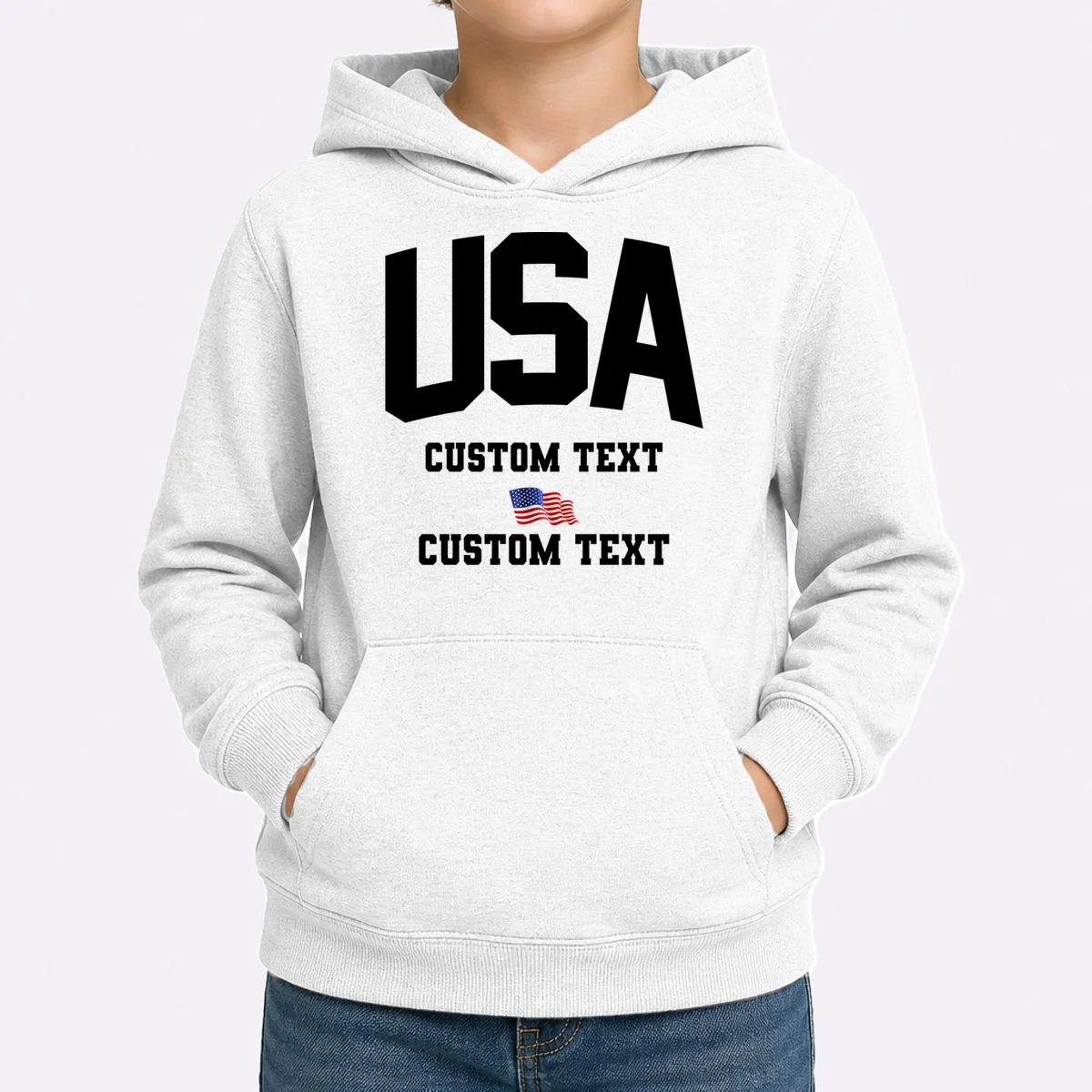 USA Custom Text Team America Personalized Kids Hoodie - Front 1