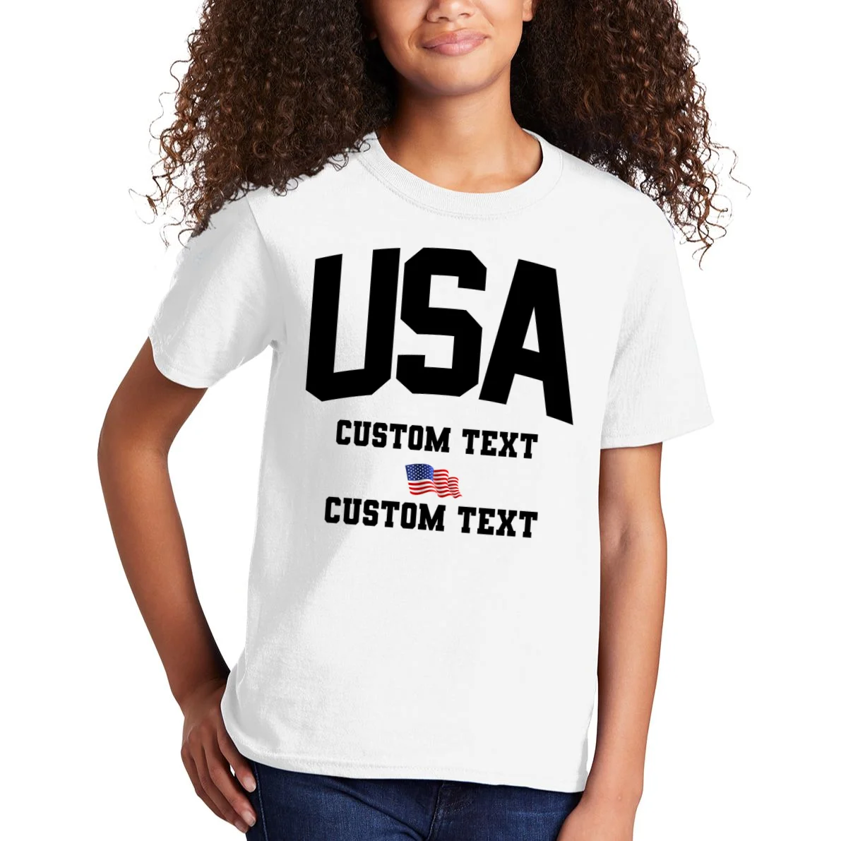 USA Custom Text Team America Personalized Kids T-Shirt - Front 1
