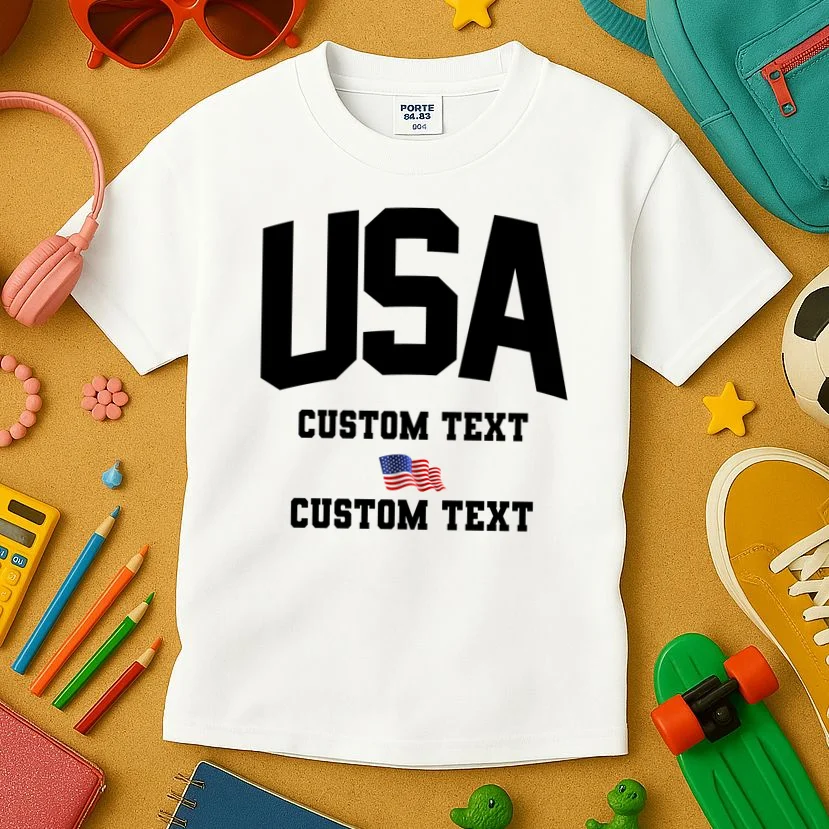 USA Custom Text Team America Personalized Kids T-Shirt - Front 2