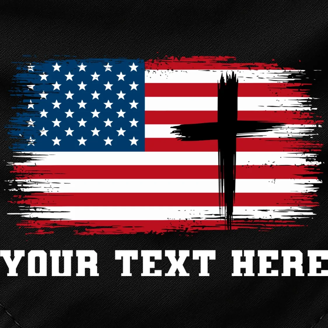 USA Flag Cross Christian Custom Personalized Text Dog Bandana - Front - Close-up