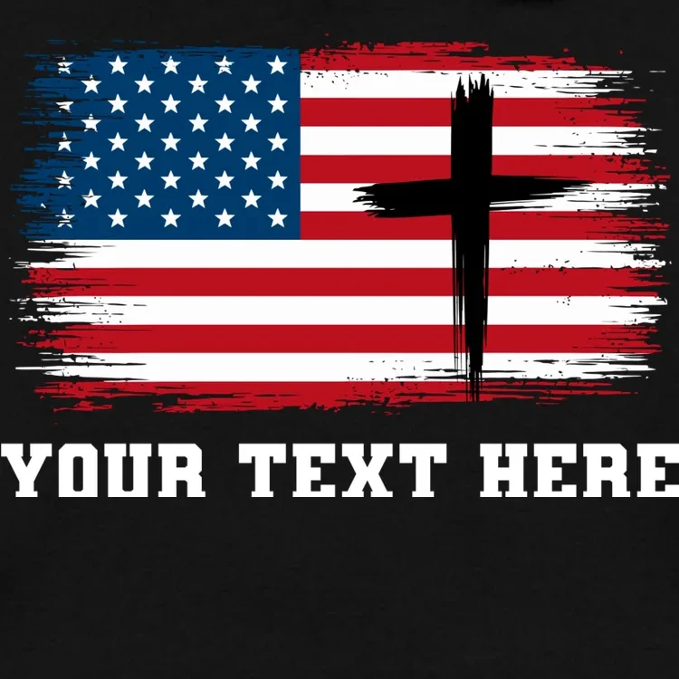 USA Flag Cross Christian Custom Personalized Text Men's Hoodie - Front - Close-up