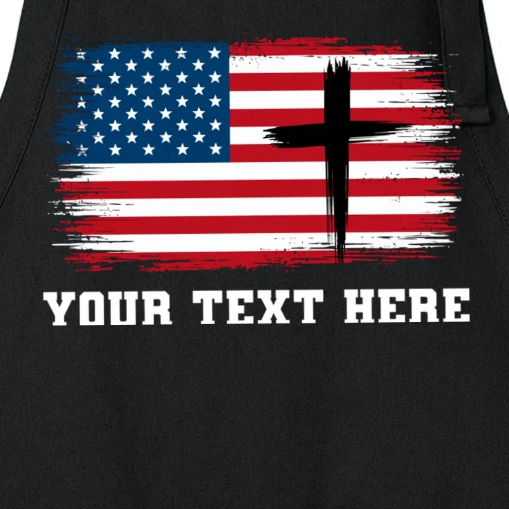 USA Flag Cross Christian Custom Personalized Text Apron - Front - Close-up