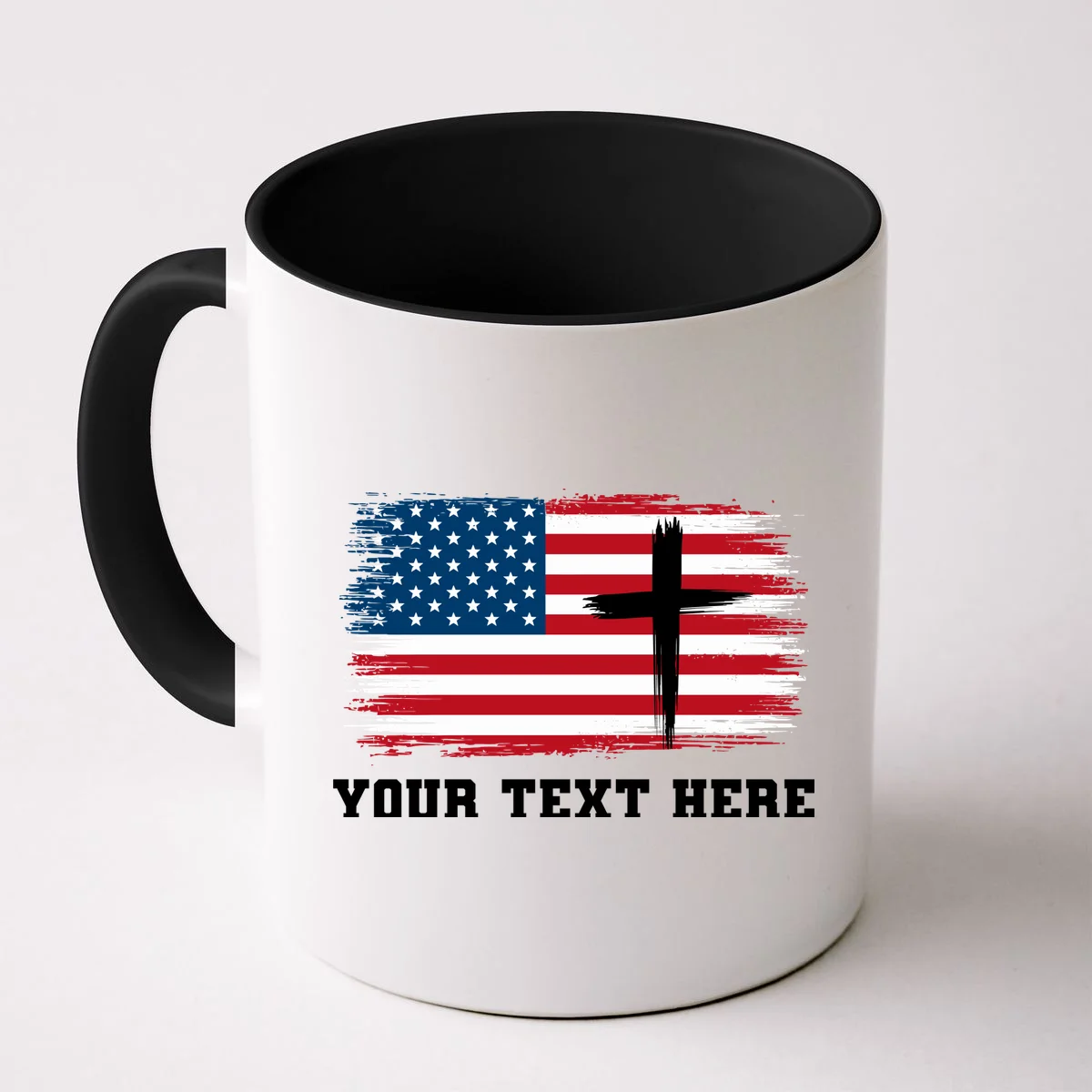 USA Flag Cross Christian Custom Personalized Text Mug - Front