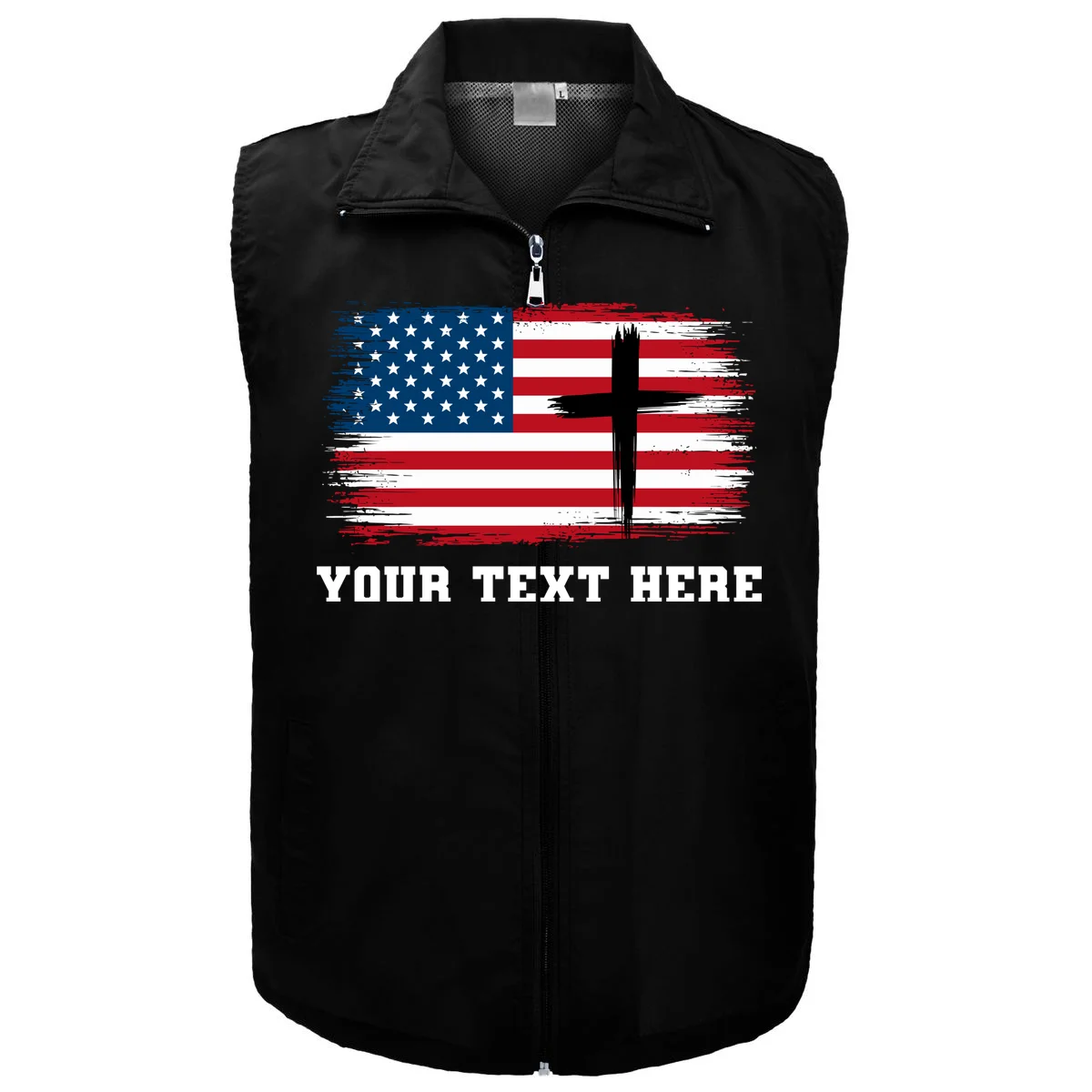 USA Flag Cross Christian Custom Personalized Text Men's Vest - Front