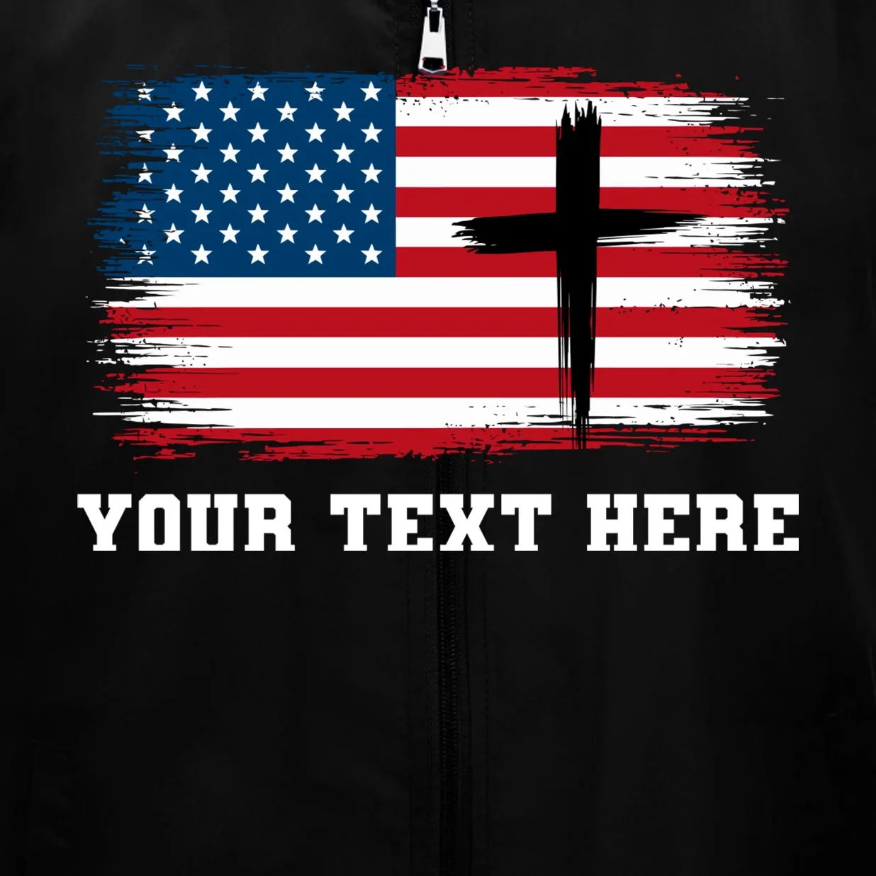 USA Flag Cross Christian Custom Personalized Text Men's Vest - Front - Close-up