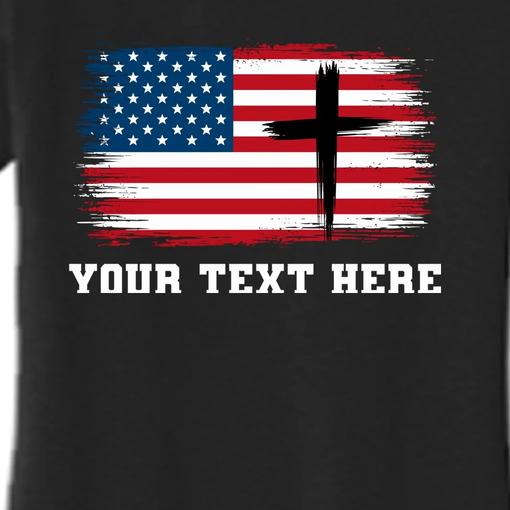 USA Flag Cross Christian Custom Personalized Text Women's Flannel Pajama Set - Front - Close-up