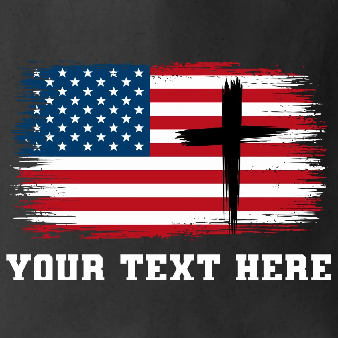 USA Flag Cross Christian Custom Personalized Text Tote Bag - Front - Close-up