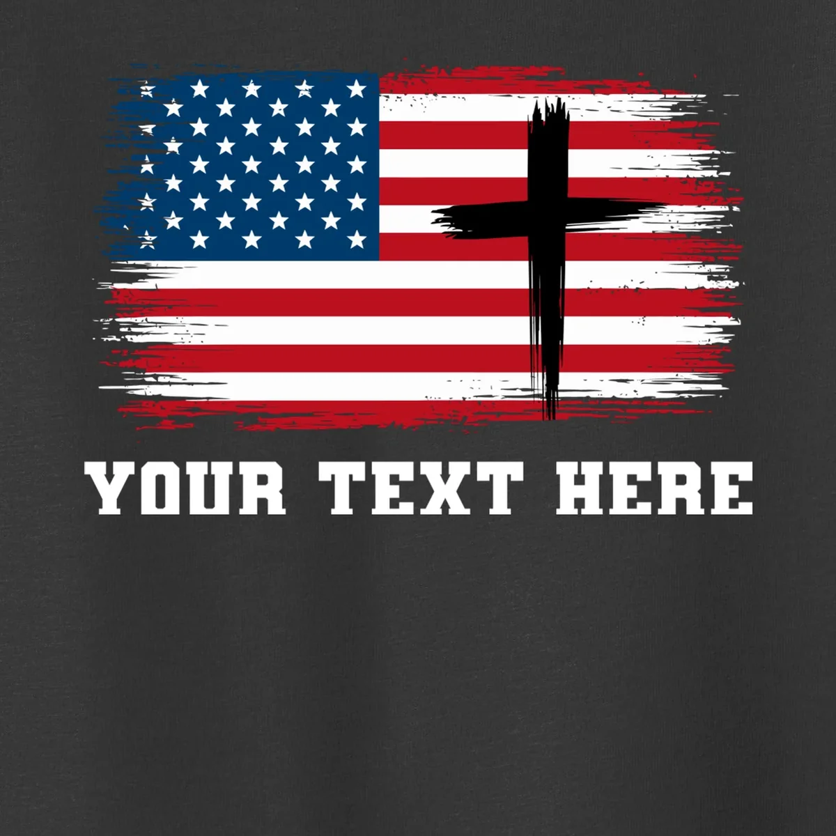 USA Flag Cross Christian Custom Personalized Text Toddler T-Shirt - Front - Close-up