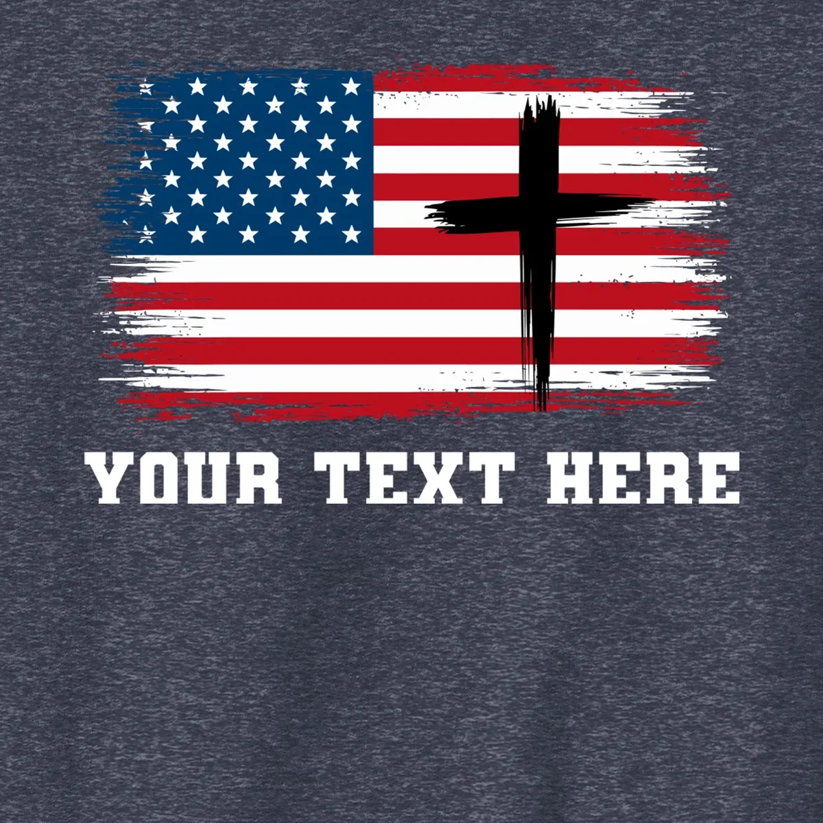 USA Flag Cross Christian Custom Personalized Text Men's Sweatshirt - Front - Close-up