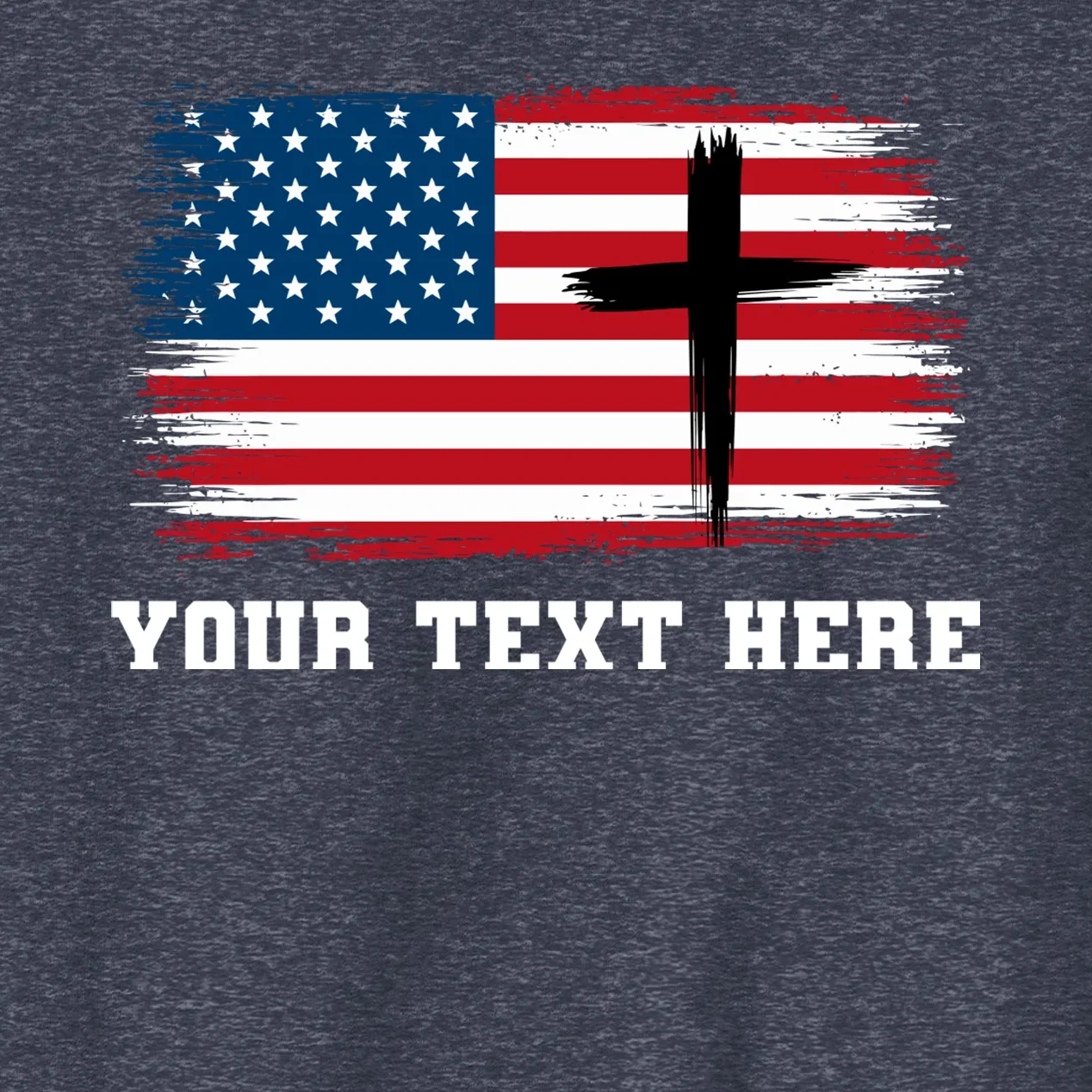 USA Flag Cross Christian Custom Personalized Text Men's Sweatshirt - Front - Close-up