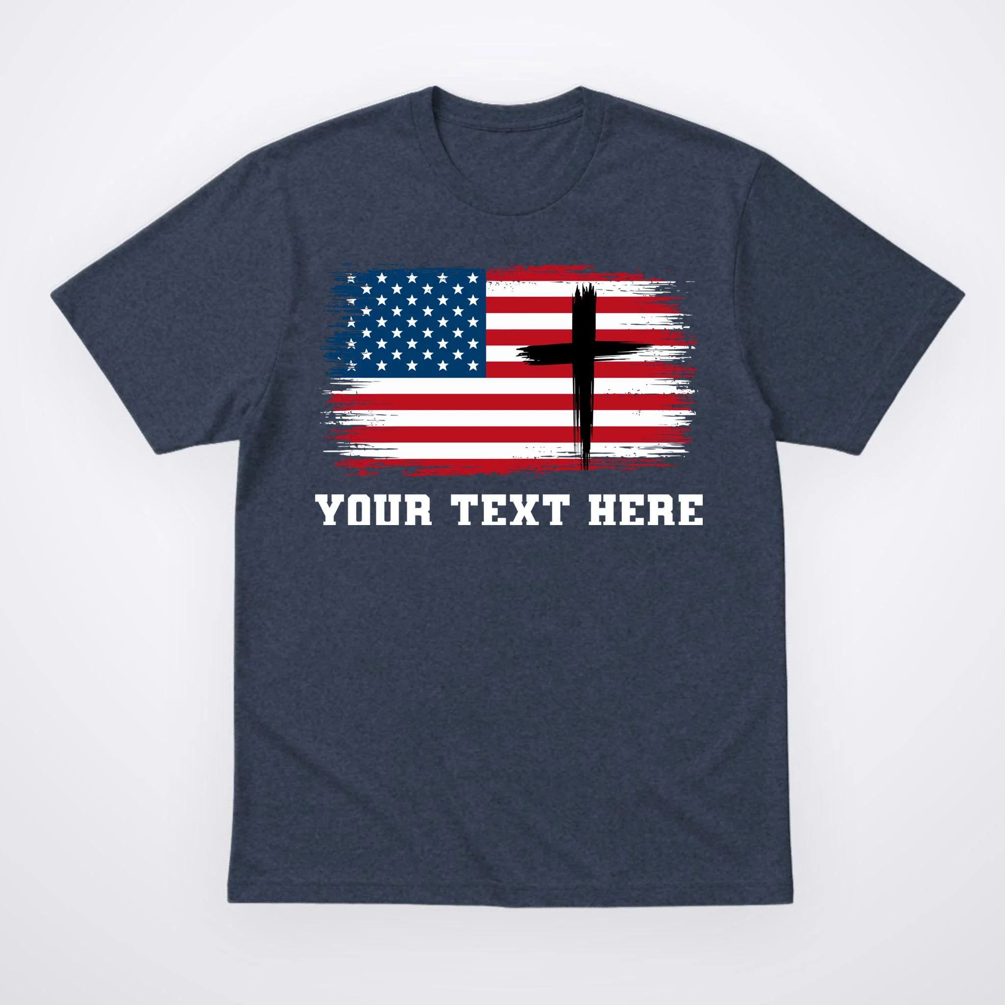 USA Flag Cross Christian Custom Personalized Text Men's T-Shirt - Front