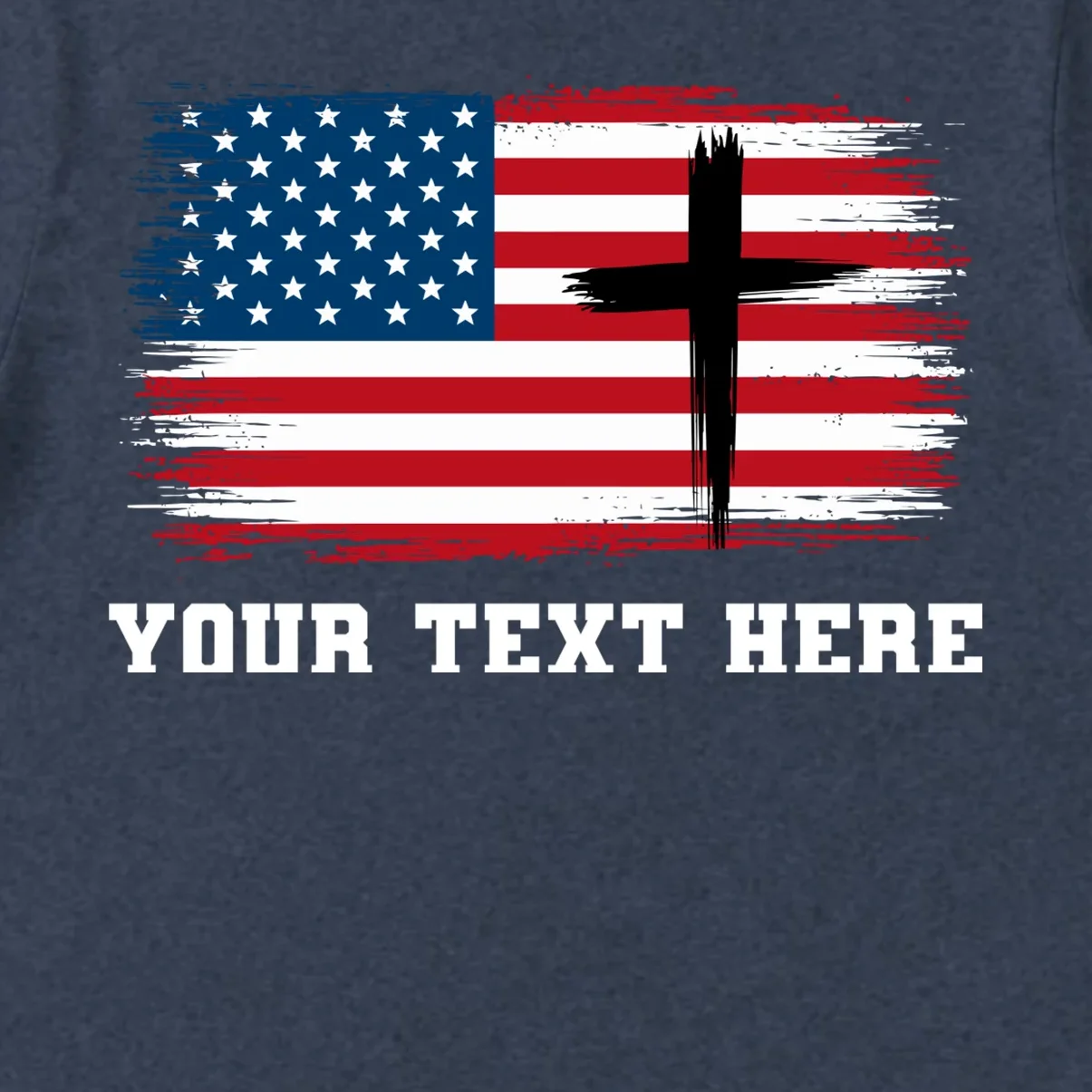 USA Flag Cross Christian Custom Personalized Text Men's T-Shirt - Front - Close-up