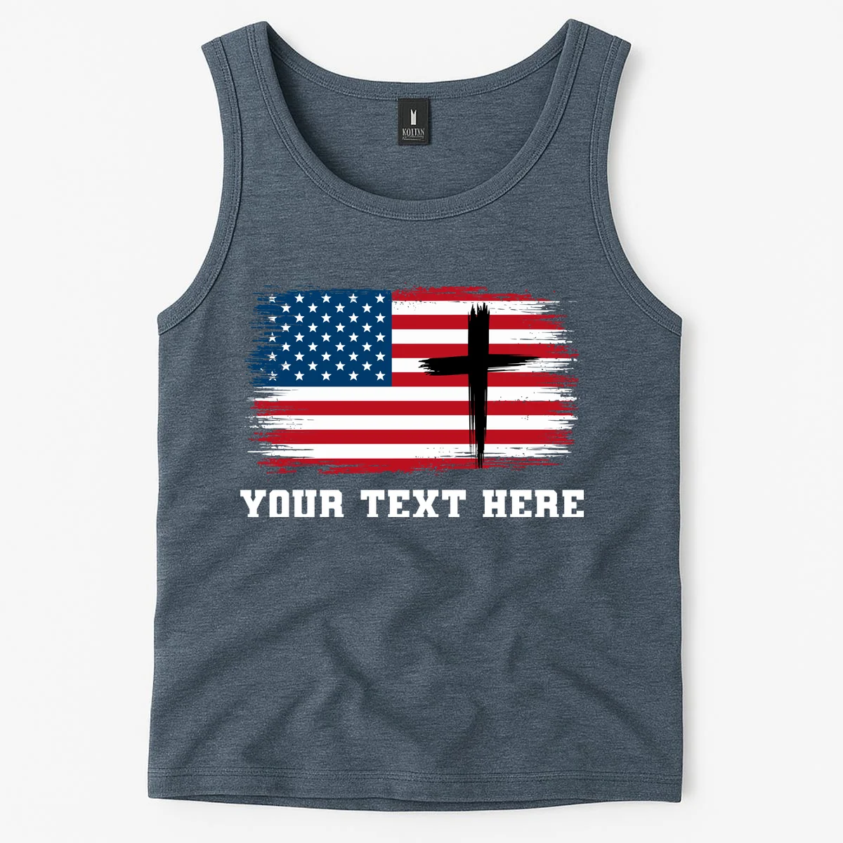 USA Flag Cross Christian Custom Personalized Text Tank Top - Front 1