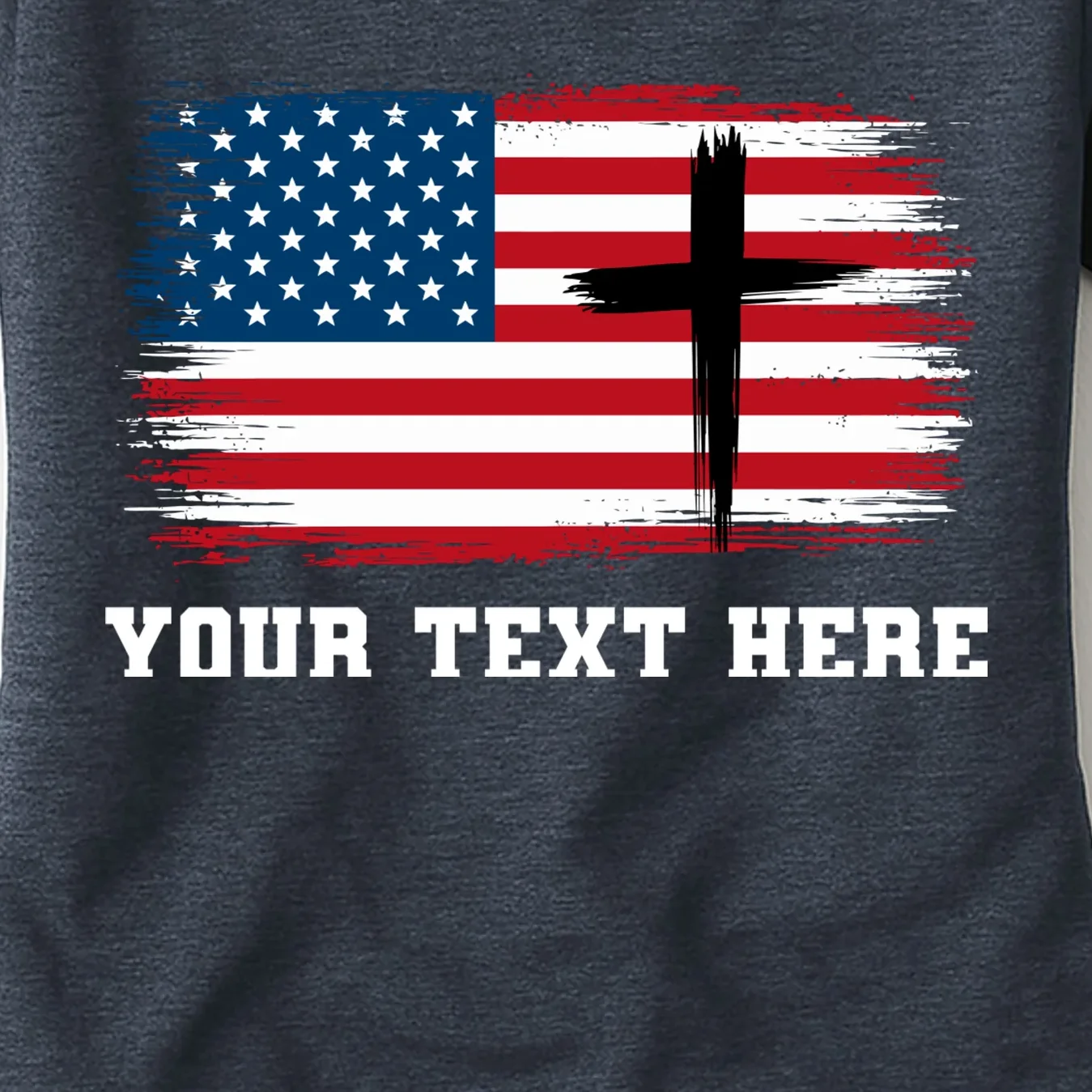 USA Flag Cross Christian Custom Personalized Text Women's T-Shirt - Front - Close-up